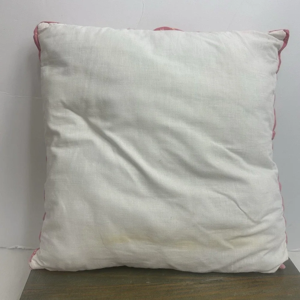 Vintage Tulip Quilt Block Handmade Pillow Pink White Green 15x15x4